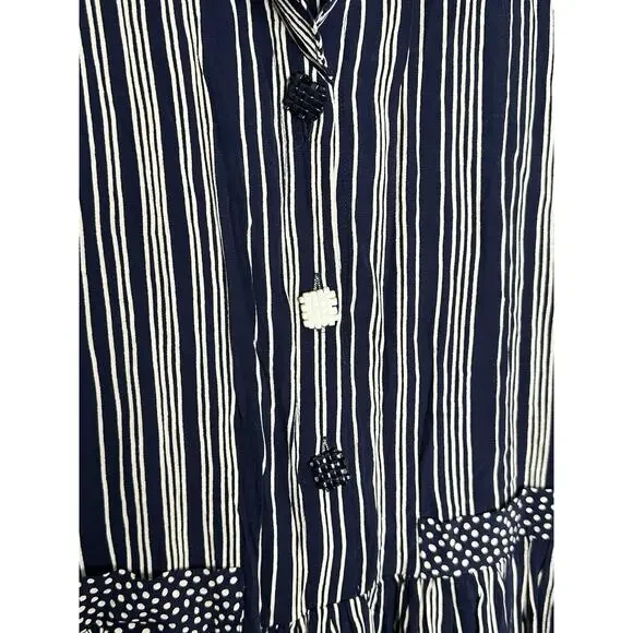 Vintage Romeo Romeo Rayon USA Button Stripe Long Sleeve Maxi Dress Size Large - Picture 3 of 7